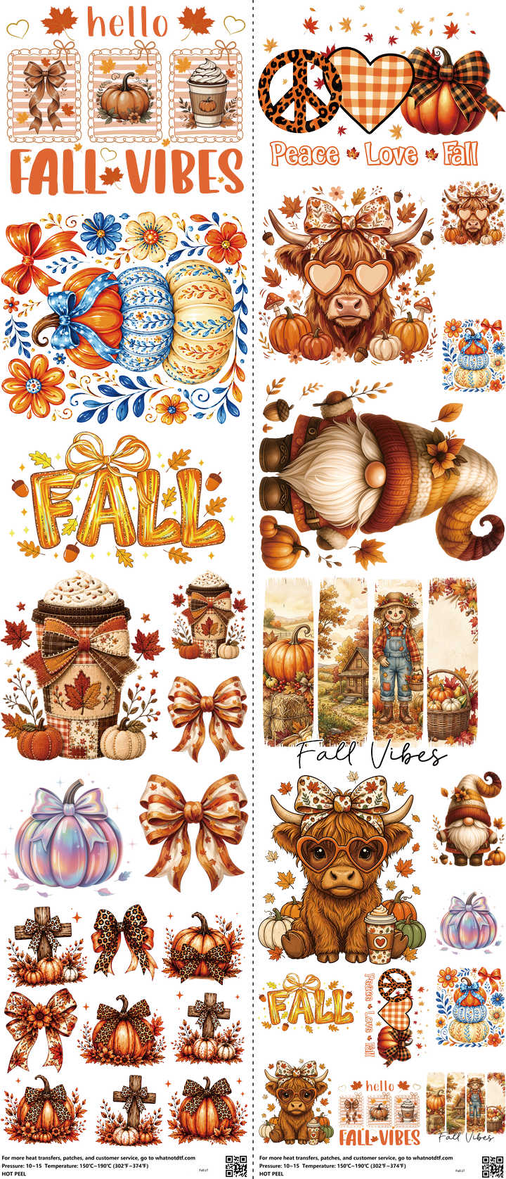 Fall mixed-style heat transfer design set on a 23.5 by 53 inch sheet