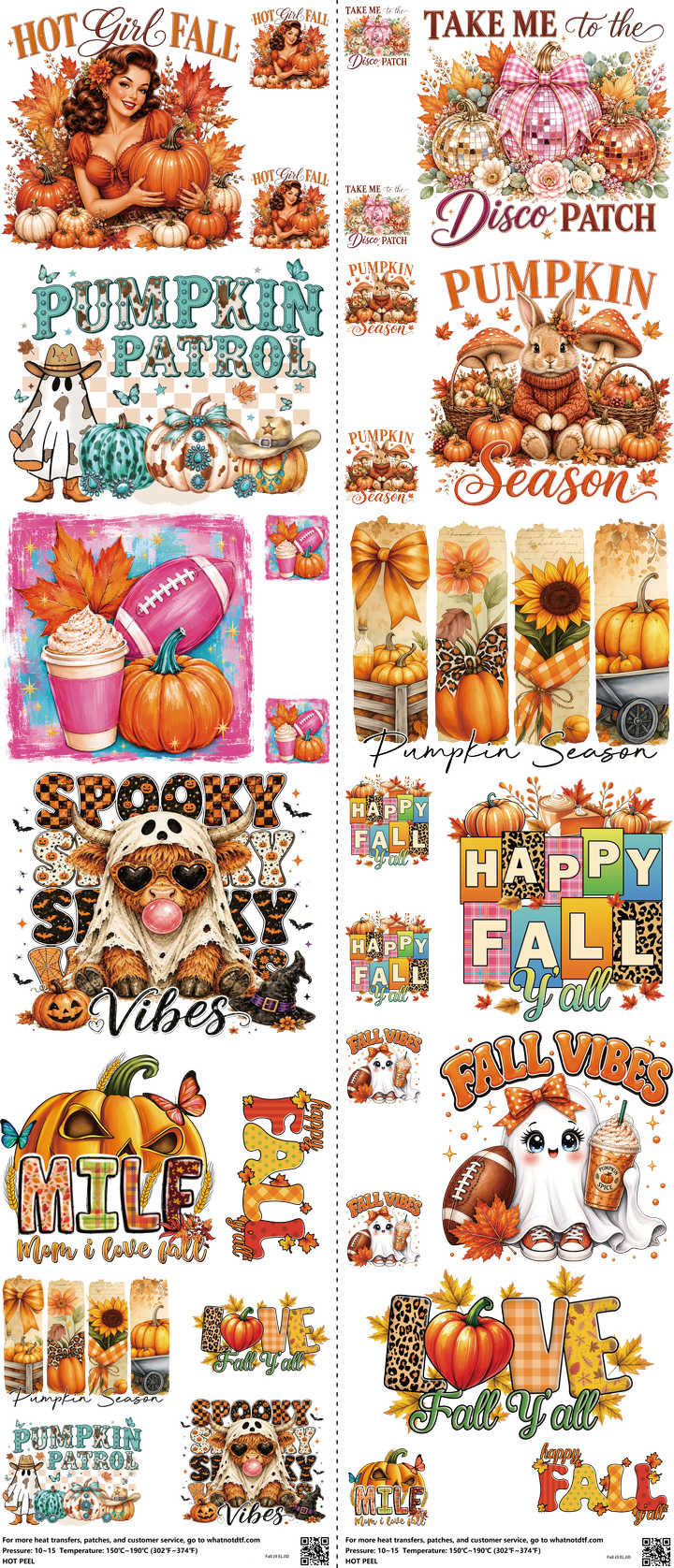 Fall Z9 mixed-style heat transfer design set on a 23.5 by 53 inch sheet