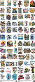 Fishing mixed-style heat transfer design set on a 23.5 by 53 inch sheet