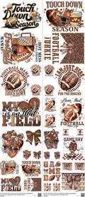 Football mixed-style heat transfer design set on a 23.5 by 53 inch sheet
