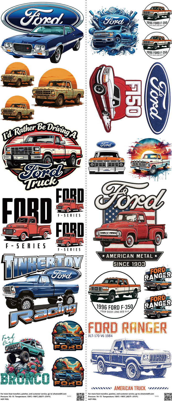 Automotive Style mixed-style heat transfer design set on a 23.5 by 53 inch sheet