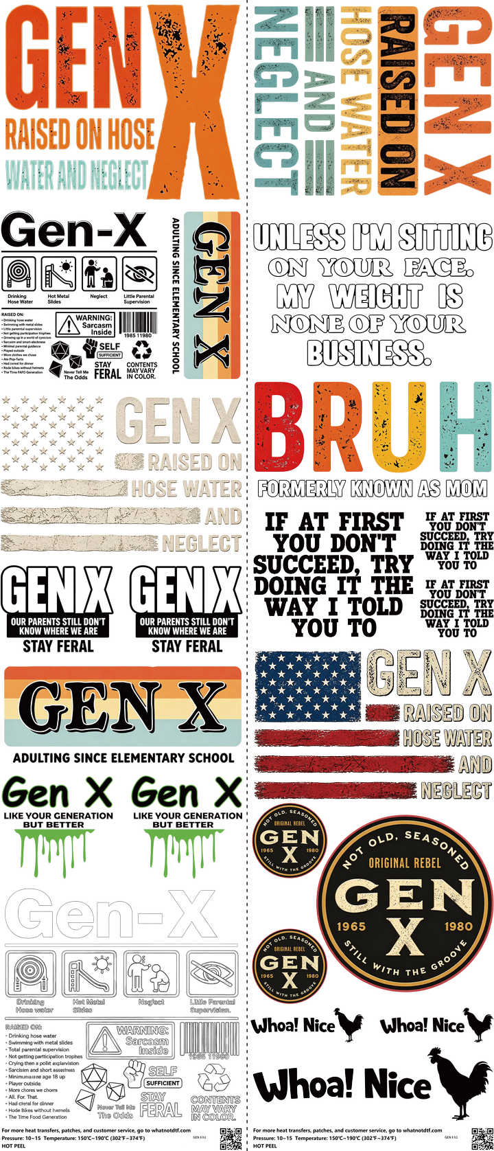 GEN X mixed-style heat transfer design set on a 23.5 by 53 inch sheet