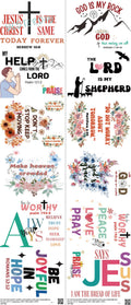 GOD mixed-style heat transfer design set on a 23.5 by 53 inch sheet