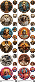 GOD mixed-style heat transfer design set on a 23.5 by 53 inch sheet