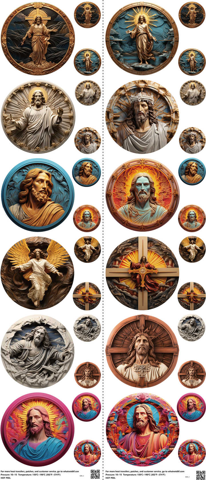 GOD mixed-style heat transfer design set on a 23.5 by 53 inch sheet
