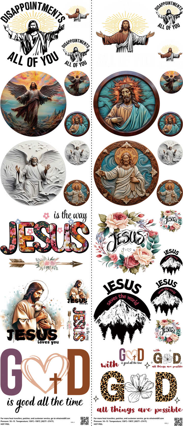 GOD mixed-style heat transfer design set on a 23.5 by 53 inch sheet