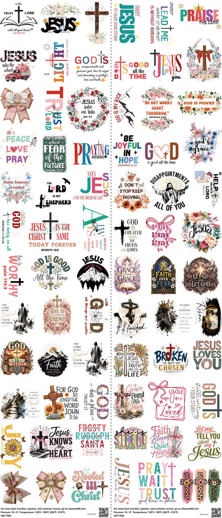 GOD Z4 mixed-style heat transfer design set on a 23.5 by 53 inch sheet