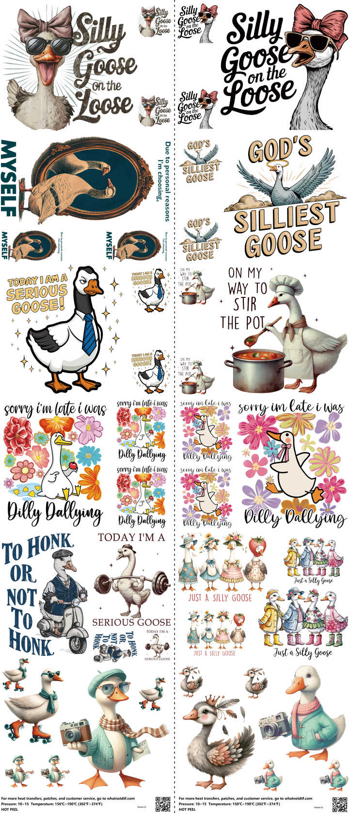 Goose mixed-style heat transfer design set on a 23.5 by 53 inch sheet