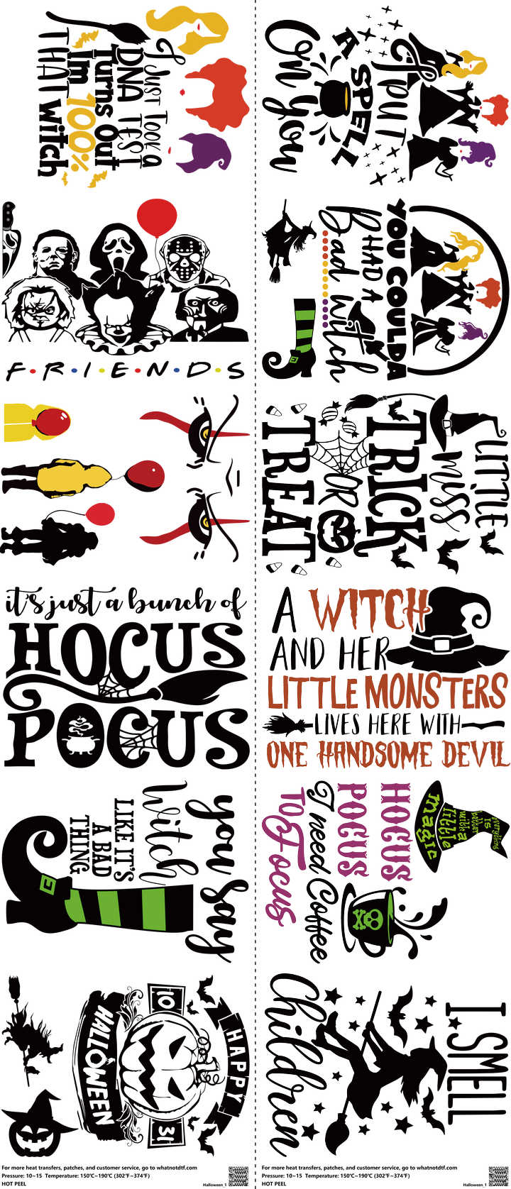 Halloween mixed-style heat transfer design set on a 23.5 by 53 inch sheet