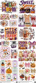 Halloween mixed-style heat transfer design set on a 23.5 by 53 inch sheet