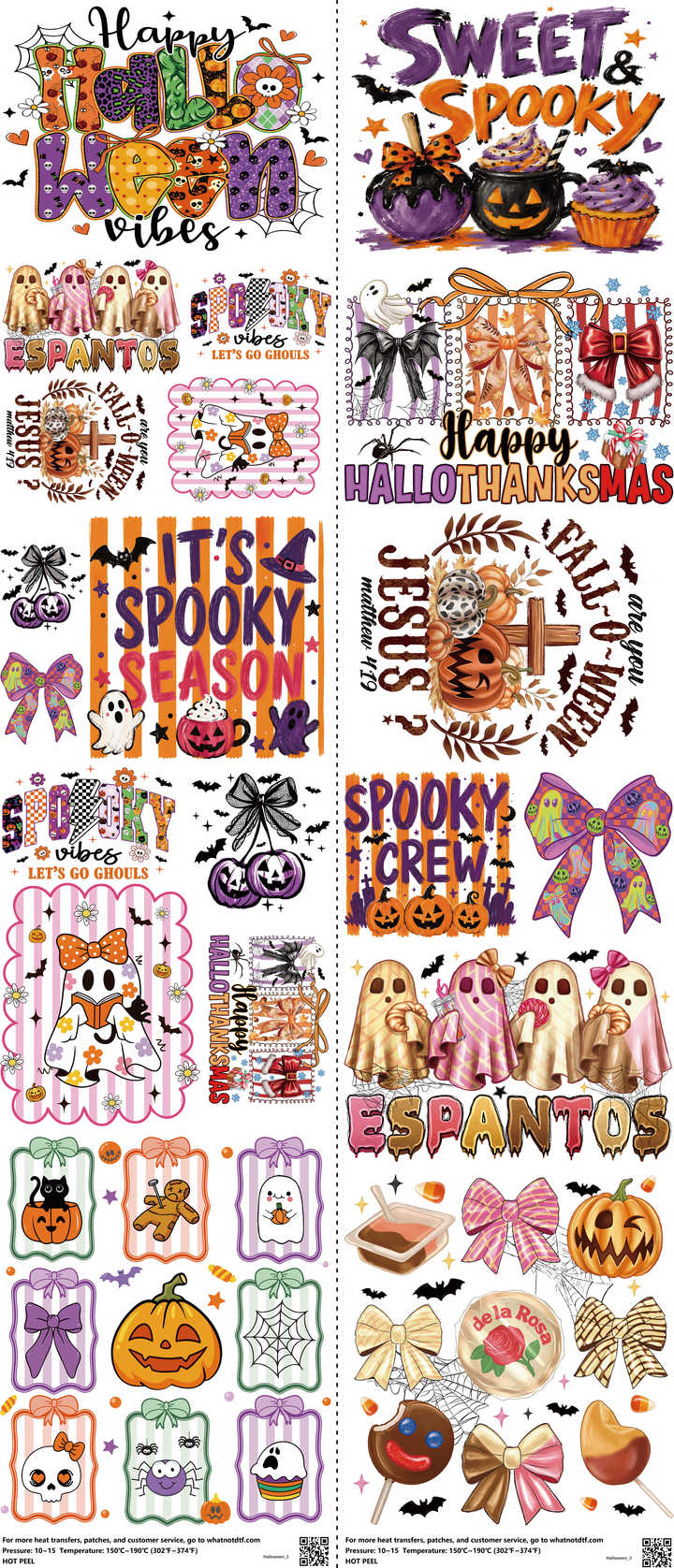 Halloween mixed-style heat transfer design set on a 23.5 by 53 inch sheet