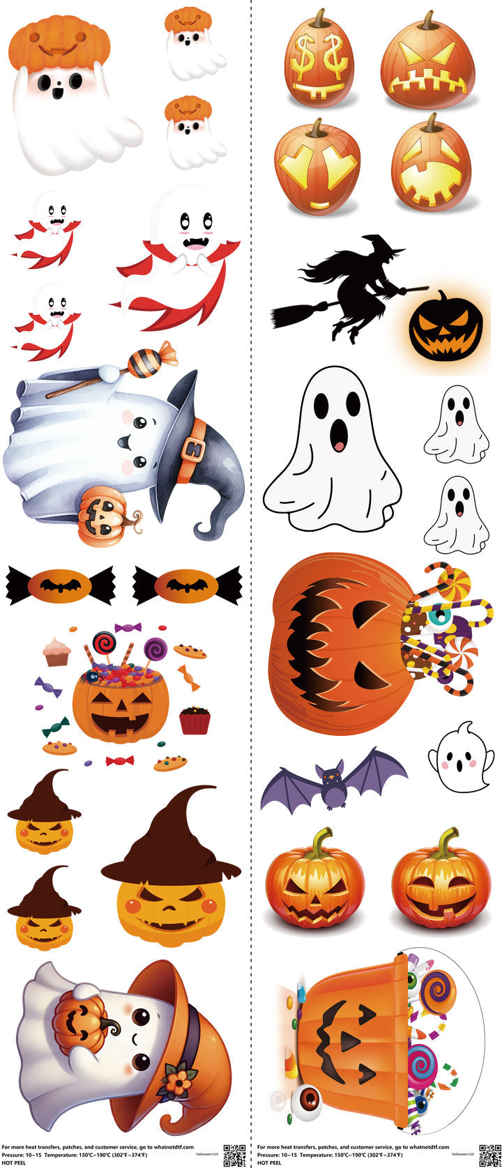 Halloween mixed-style heat transfer design set on a 23.5 by 53 inch sheet
