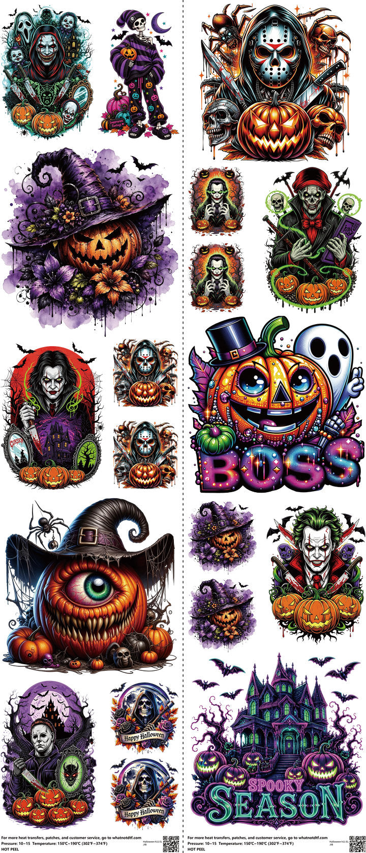Halloween H11 mixed-style heat transfer design set on a 23.5 by 53 inch sheet