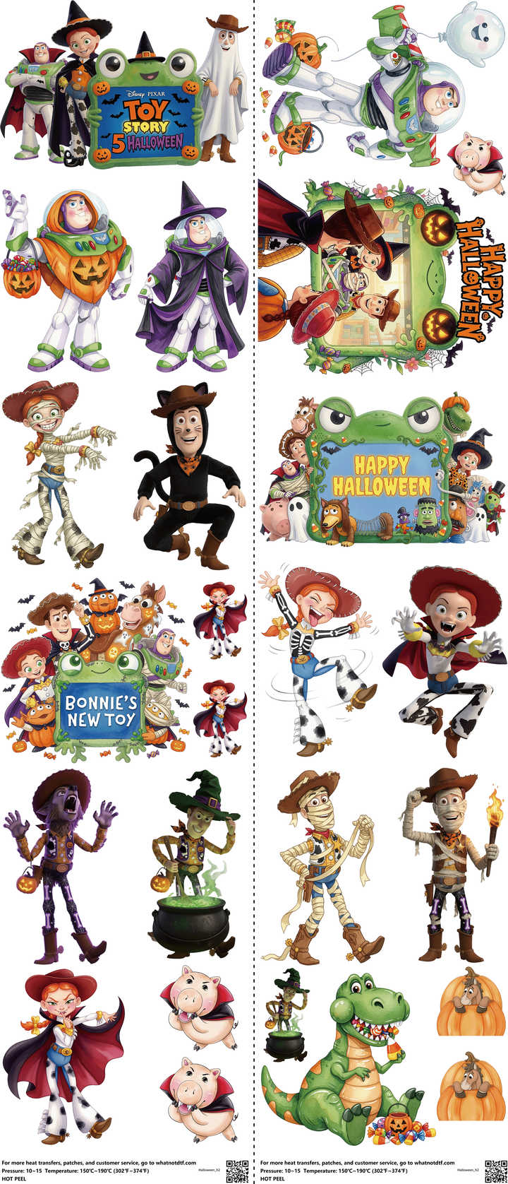 Halloween mixed-style heat transfer design set on a 23.5 by 53 inch sheet