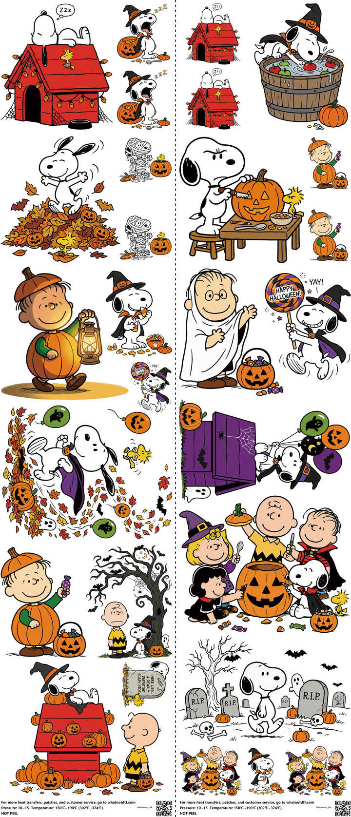 Halloween mixed-style heat transfer design set on a 23.5 by 53 inch sheet