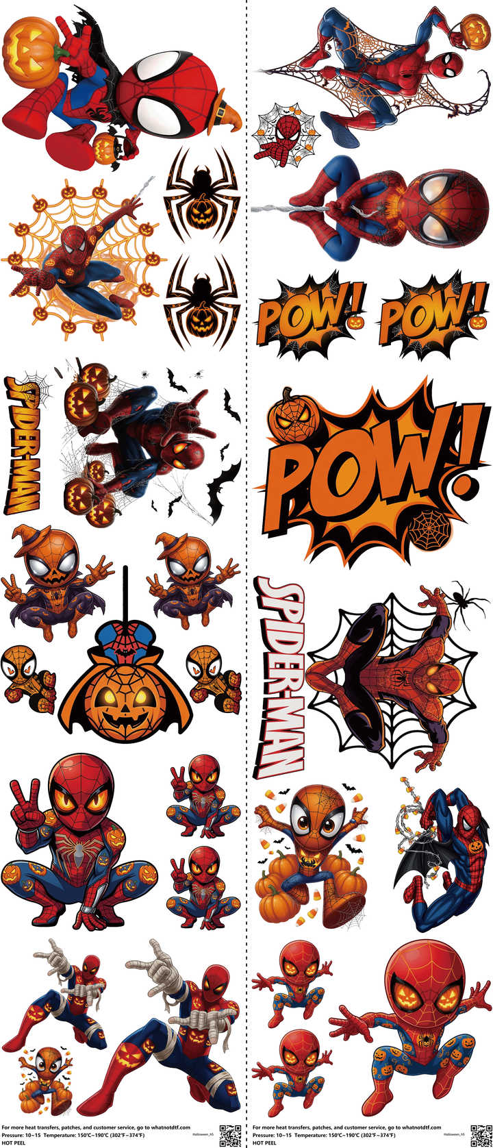Halloween mixed-style heat transfer design set on a 23.5 by 53 inch sheet