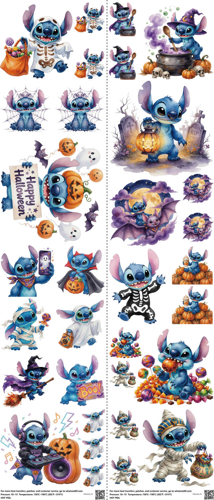 Halloween mixed-style heat transfer design set on a 23.5 by 53 inch sheet