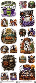 Halloween mixed-style heat transfer design set on a 23.5 by 53 inch sheet