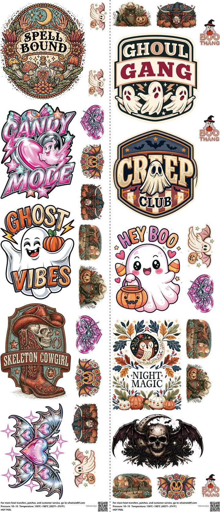 Halloween Ptxy1 mixed-style heat transfer design set on a 23.5 by 53 inch sheet