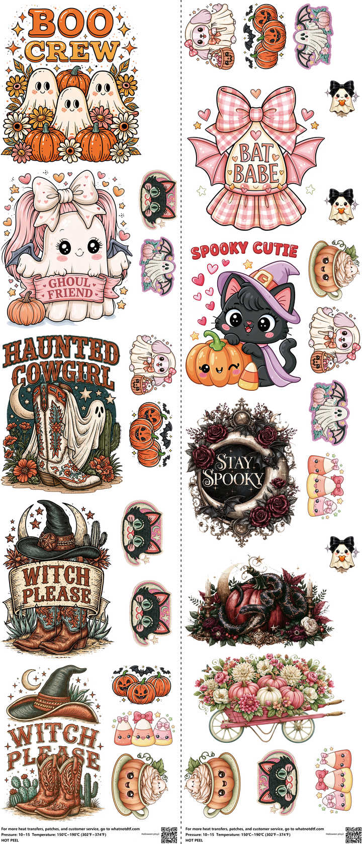 Halloween Ptxy2 mixed-style heat transfer design set on a 23.5 by 53 inch sheet