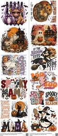 Halloween mixed-style heat transfer design set on a 23.5 by 53 inch sheet