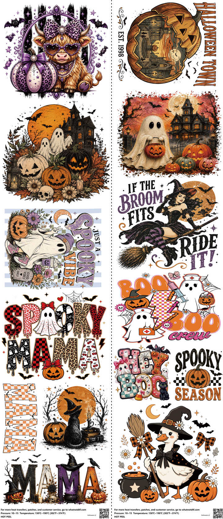 Halloween mixed-style heat transfer design set on a 23.5 by 53 inch sheet