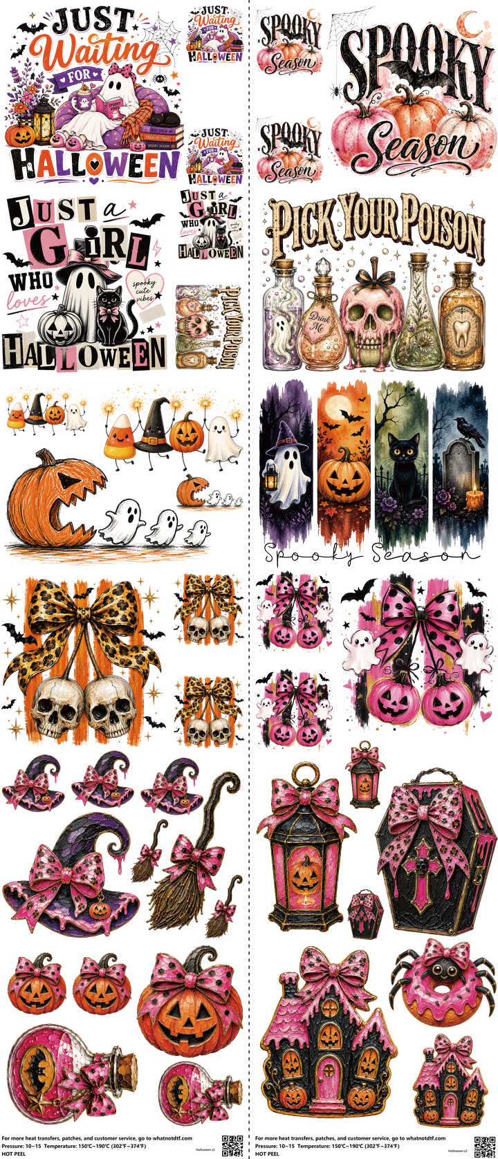 Halloween mixed-style heat transfer design set on a 23.5 by 53 inch sheet