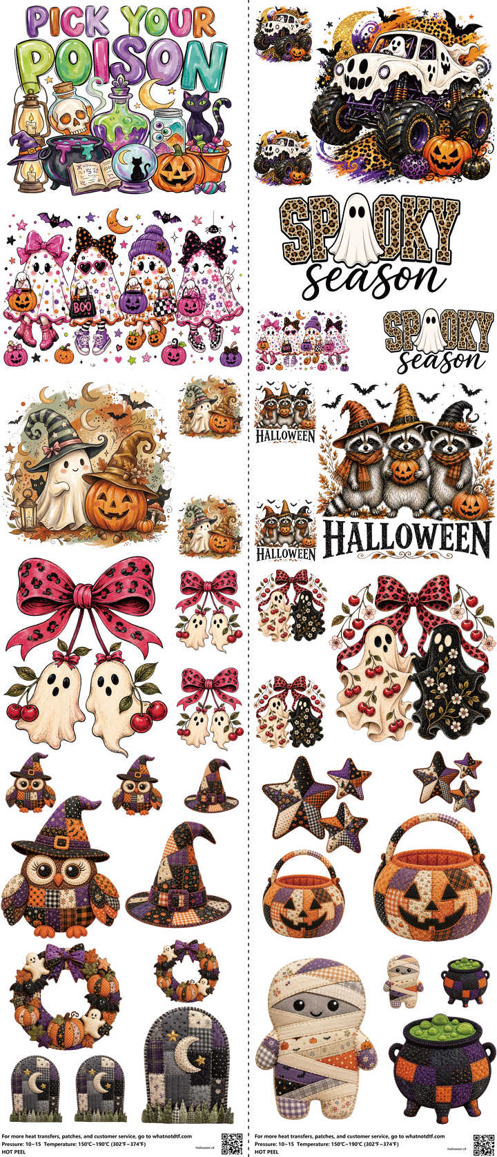 Halloween mixed-style heat transfer design set on a 23.5 by 53 inch sheet