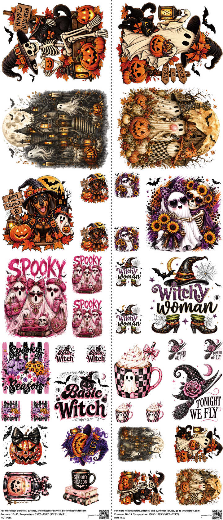 Halloween Z5 mixed-style heat transfer design set on a 23.5 by 53 inch sheet