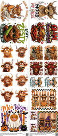 Highland Cow mixed-style heat transfer design set on a 23.5 by 53 inch sheet