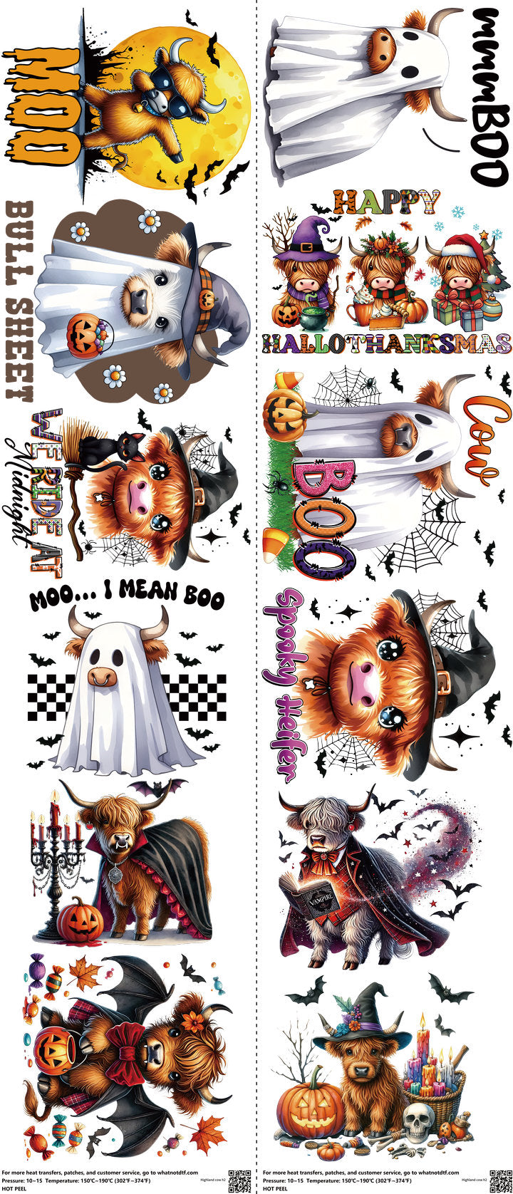 Highland Cow mixed-style heat transfer design set on a 23.5 by 53 inch sheet