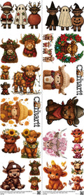 Highlandcow mixed-style heat transfer design set on a 23.5 by 53 inch sheet