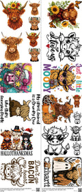 Highlandcow mixed-style heat transfer design set on a 23.5 by 53 inch sheet