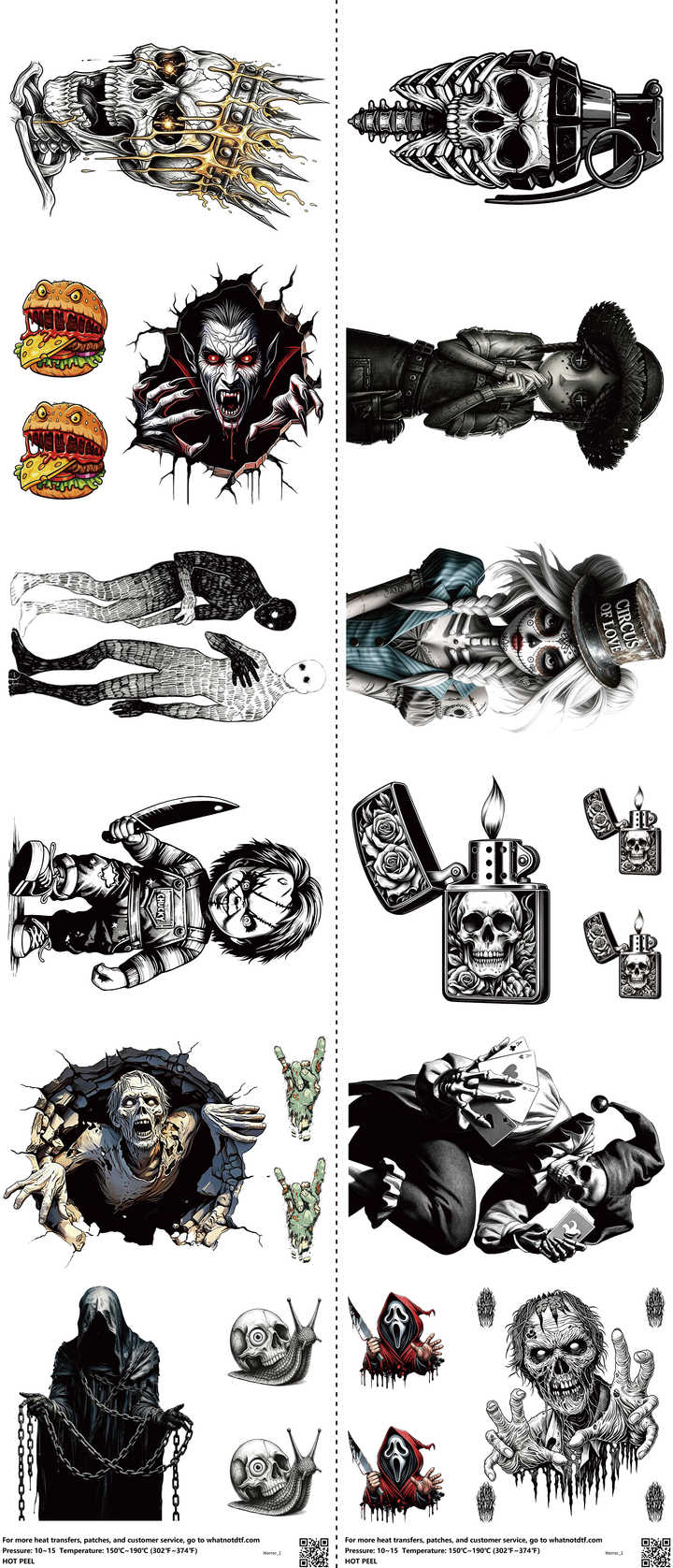 Horror mixed-style heat transfer design set on a 23.5 by 53 inch sheet