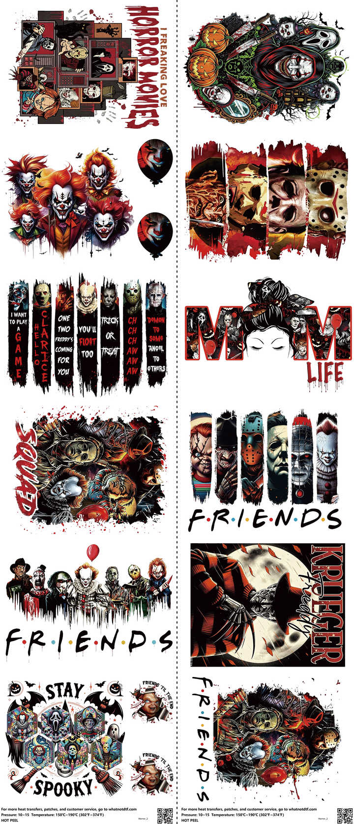 Horror mixed-style heat transfer design set on a 23.5 by 53 inch sheet