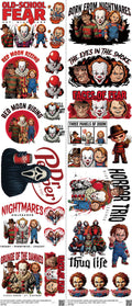 Horror mixed-style heat transfer design set on a 23.5 by 53 inch sheet