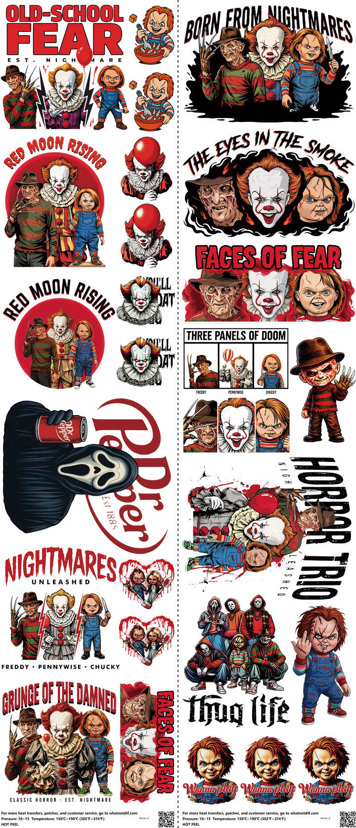 Horror mixed-style heat transfer design set on a 23.5 by 53 inch sheet