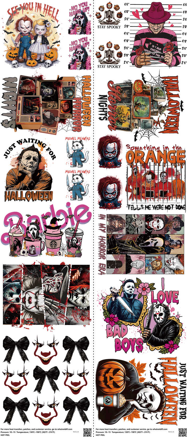 Horror mixed-style heat transfer design set on a 23.5 by 53 inch sheet