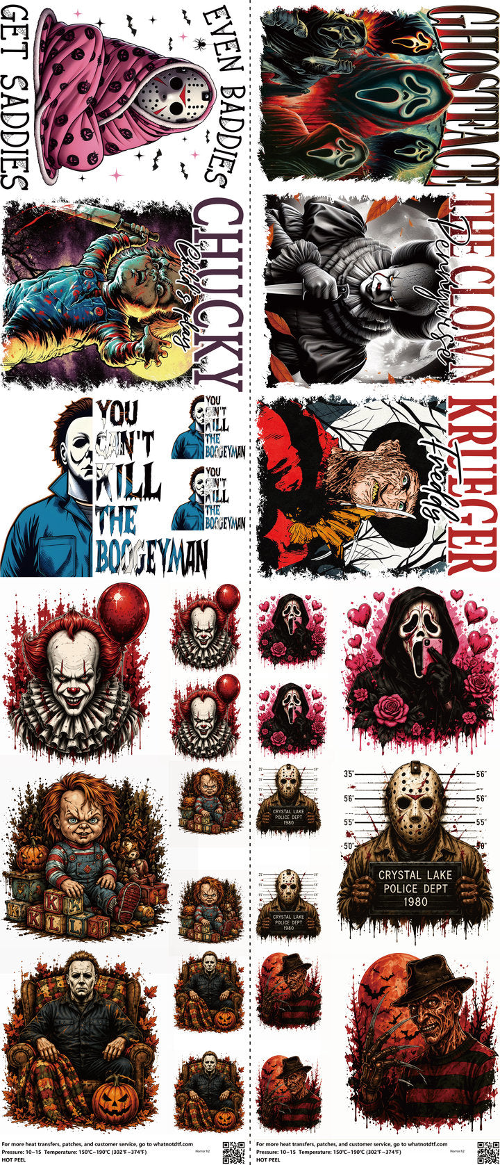 Horror mixed-style heat transfer design set on a 23.5 by 53 inch sheet