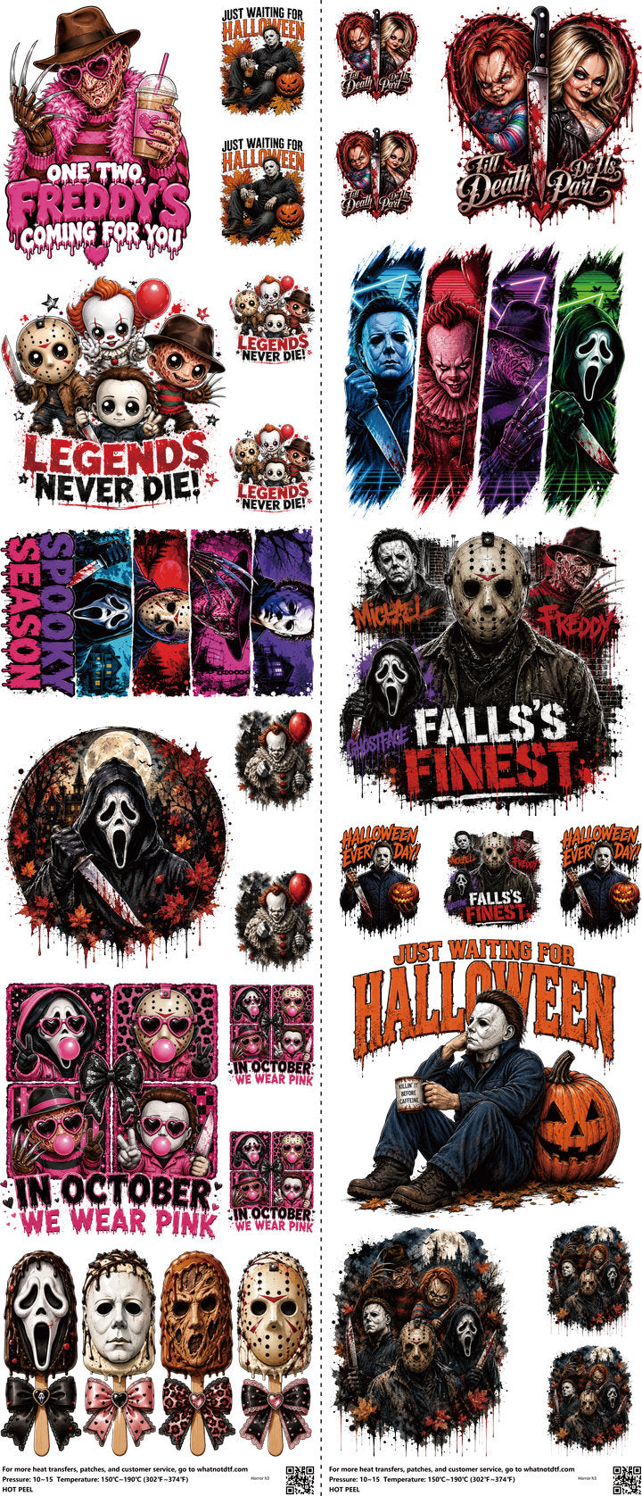 Horror mixed-style heat transfer design set on a 23.5 by 53 inch sheet
