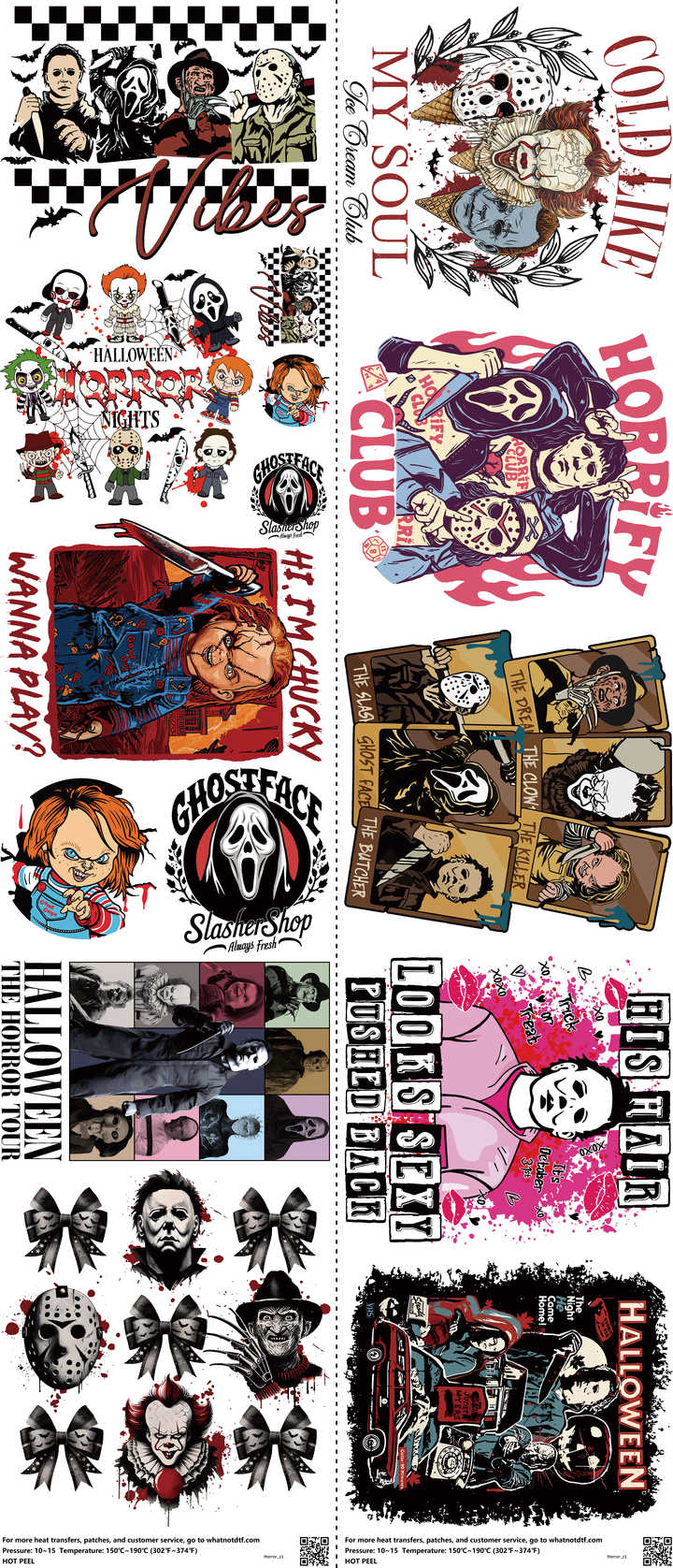 Horror mixed-style heat transfer design set on a 23.5 by 53 inch sheet