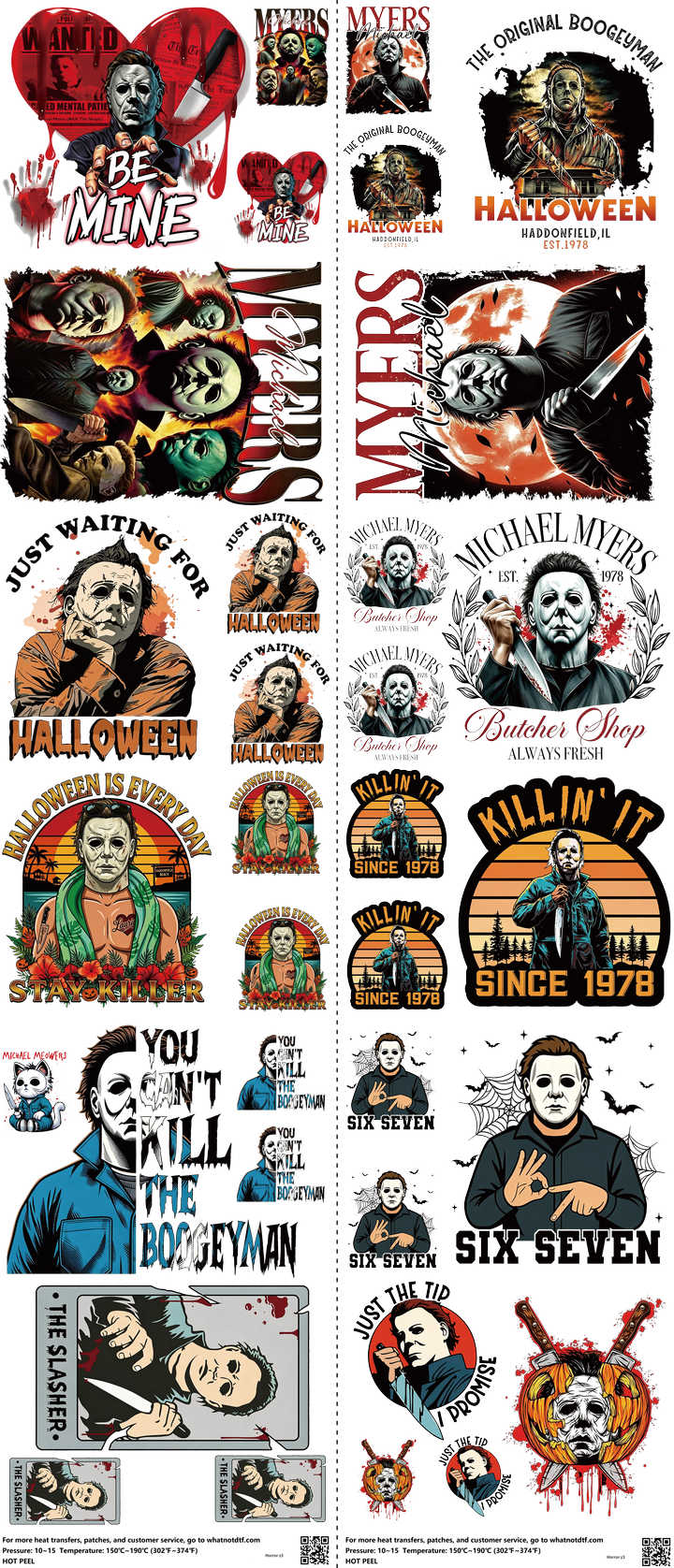 Horror mixed-style heat transfer design set on a 23.5 by 53 inch sheet
