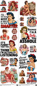 Housewife H2 mixed-style heat transfer design set on a 23.5 by 53 inch sheet