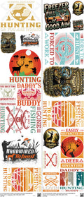 Hunting mixed-style heat transfer design set on a 23.5 by 53 inch sheet