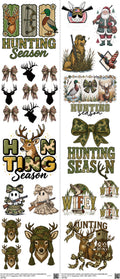 Hunting mixed-style heat transfer design set on a 23.5 by 53 inch sheet