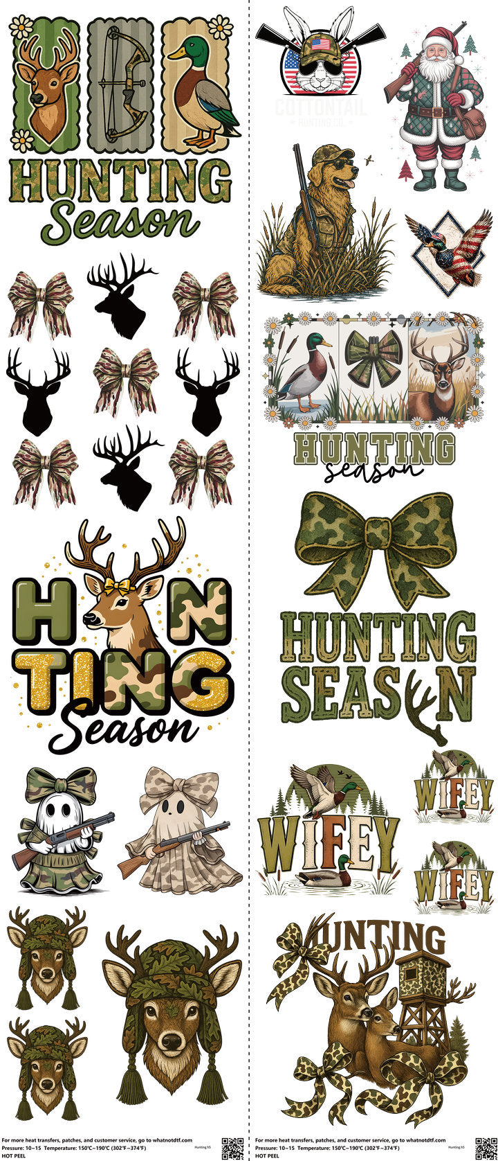 Hunting mixed-style heat transfer design set on a 23.5 by 53 inch sheet