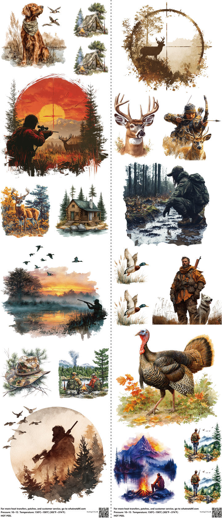 Hunting H7 mixed-style heat transfer design set on a 23.5 by 53 inch sheet