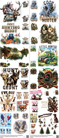 Hunting mixed-style heat transfer design set on a 23.5 by 53 inch sheet