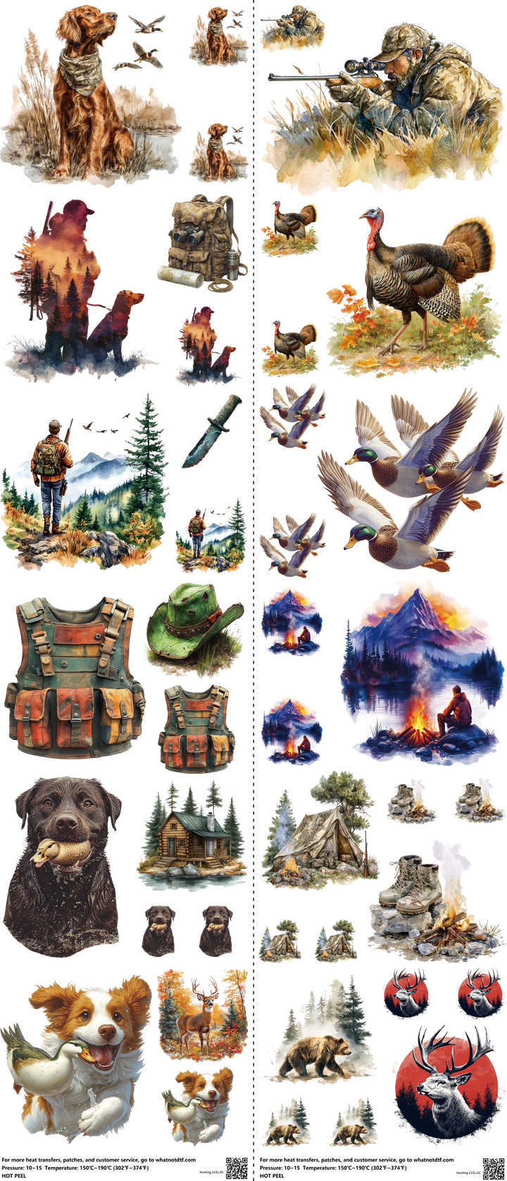 Hunting Z3 mixed-style heat transfer design set on a 23.5 by 53 inch sheet