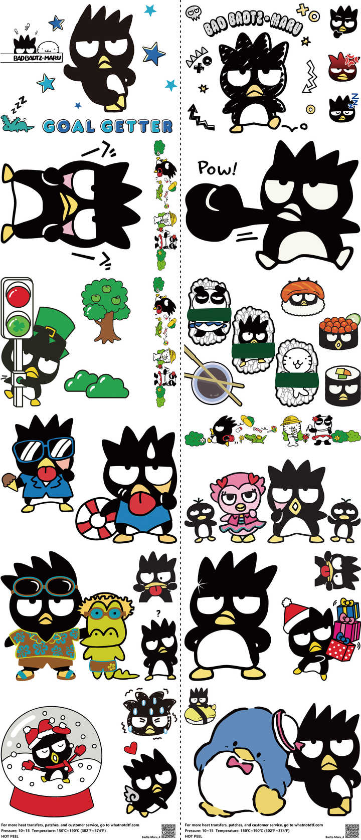 Cute Character Style mixed-style heat transfer design set on a 23.5 by 53 inch sheet
